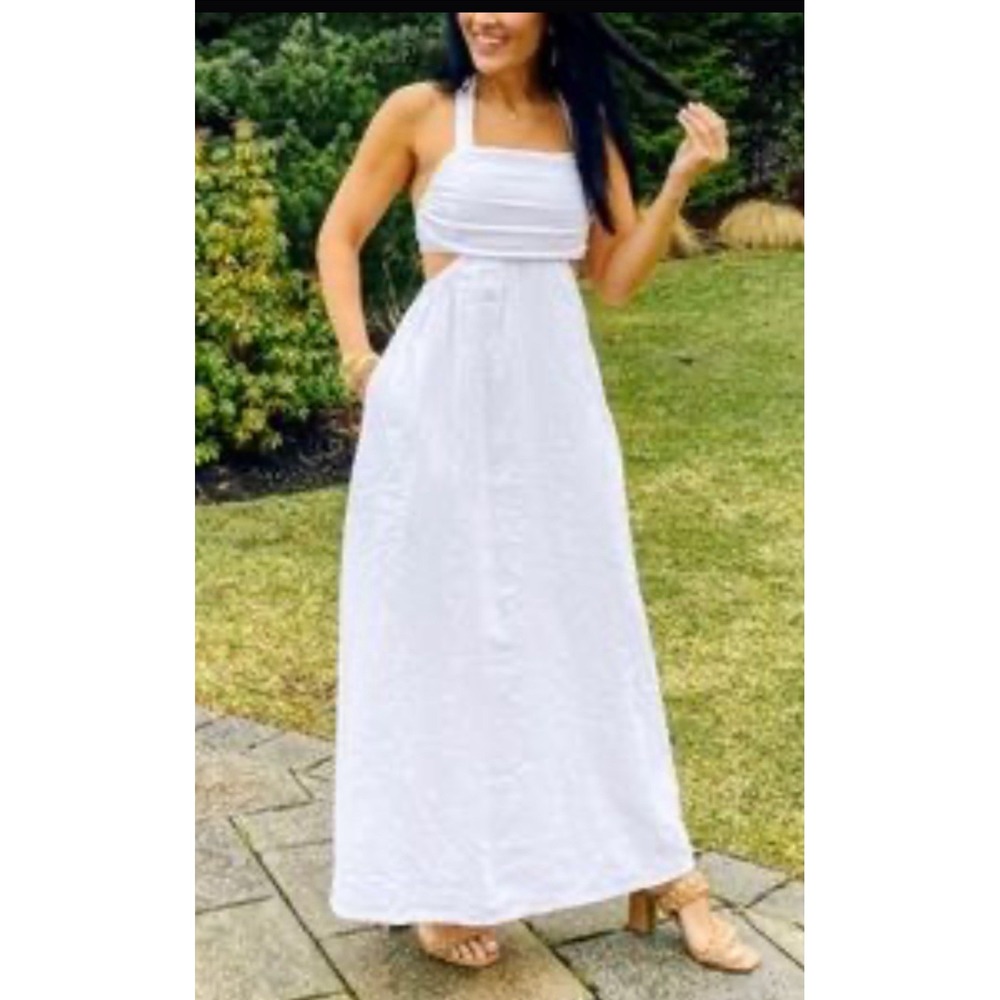 a • new day ™ Cutout Linen- Blend Maxi  Dress Sz M ‎ Backless